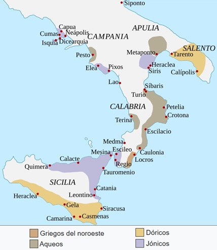 Antiguas colonias griegas de la Magna Grecia y dialectos Antiguas colonias griegas de la Magna Grecia y dialectos