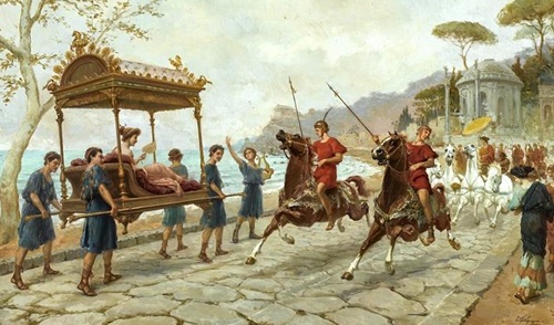 Esclavos portando una litera, pintura de Ettore Forti. Esclavos portando una litera, pintura de Ettore Forti.