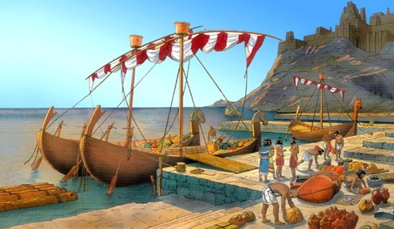  Puerto fenicio de Tiro en el 1000 a.C. Ilustración de Giovanni Caselli.