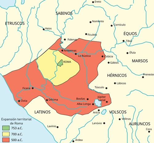 Mapa del territorio romano en el año 500 a.C.