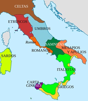Mapa de la península itálica alrededor del 400 a.C.
