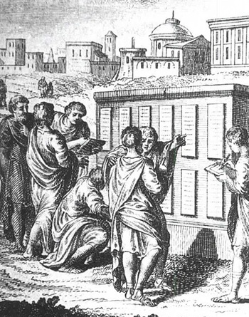 Ciudadanos romanos examinan la Ley de las XII Tablas