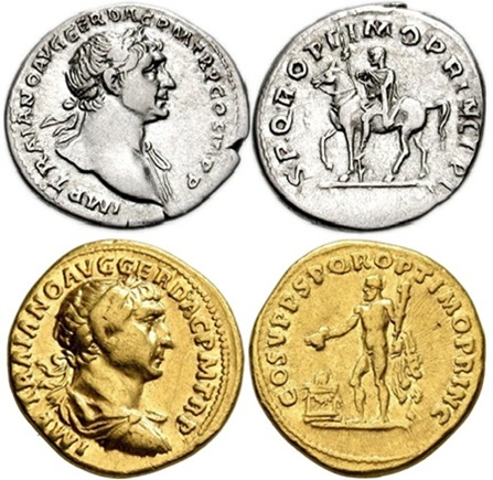 Denario y áureo, monedas romanas. Denario y áureo, monedas romanas.