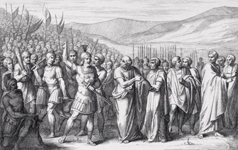 “La rebelión de la plebe en el Monte Sacro”, grabado de B. Barloccini, 1849.
