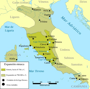 Expansión etrusca entre el siglo VIII y el VI a.C. Expansión etrusca entre el siglo VIII y el VI a.C.