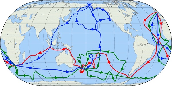 Rutas de los viajes del capitán James Cook