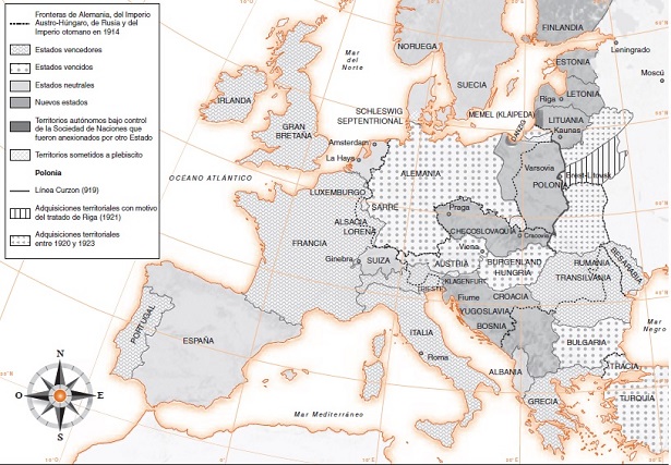 Mapa de Europa después de la Primera Guerra Mundial
