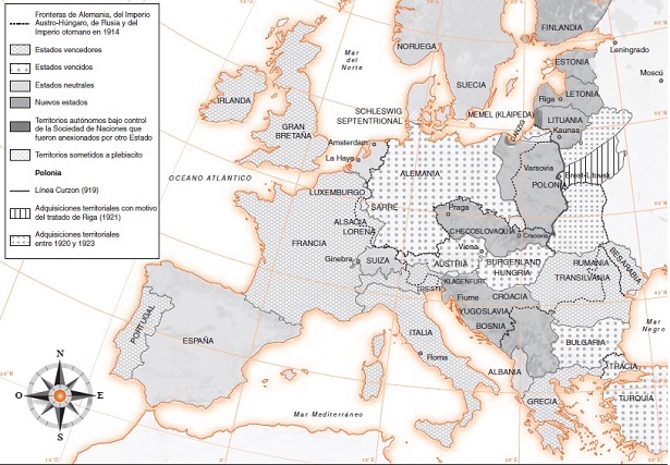 Mapa de Europa después de la Primera Guerra Mundial