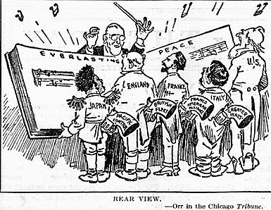 Caricatura norteamericana criticando la Sociedad de Naciones