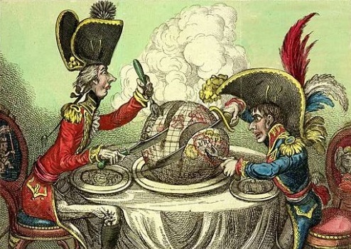 Caricatura política de 1805 sobre el reparto del mundo por parte de William Pitt y Napoleón