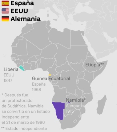 Países que se liberaron de Alemania, España y Estados Unidos, con su año de independencia.