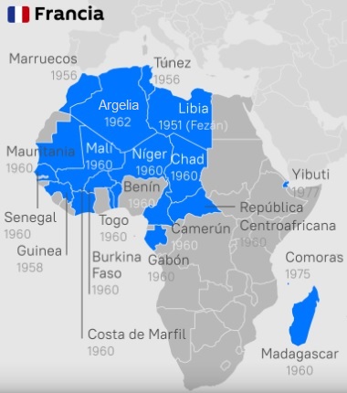 Países que se liberaron de Francia y año de independencia