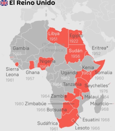 Países que se liberaron de Reino Unido y año de independencia 