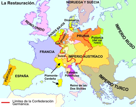 Mapa de Europa en la Restauración (1815-1830)