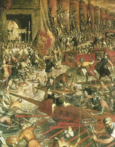 Intento de desembarco de la flota genovesa, coaligada con venecianos y catalanes, al pie de las murallas de Constantinopla, en 1352