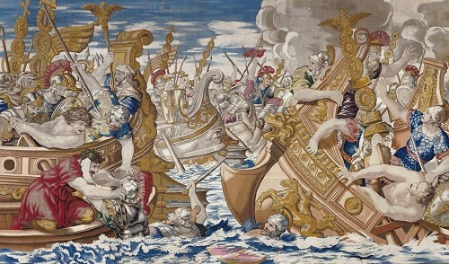 Batalla del Helesponto, detalle de un tapiz diseñado por Pietro da Cortona en 1635.