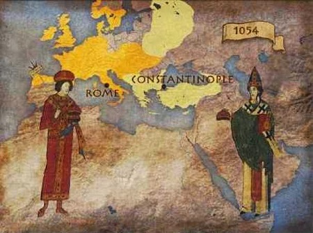 Representación geográfica de la división entre la Iglesia de Roma y la Iglesia de Constantinopla
