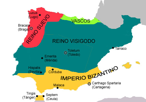 El Imperio Bizantino (Imperio Romano de Oriente) intentando recuperar el poder del antiguo Imperio Romano conquistó el sur y sureste de la península.