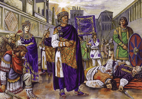 Justiniano y Teodora después de la revuelta de Nika el 18 de enero de 532. Autor Georgio Albertini.Justiniano y Teodora después de la revuelta de Nika el 18 de enero de 532. Autor Georgio Albertini.