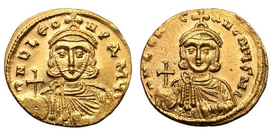 León III el Isaurio y su hijo Constantino V en un solidus