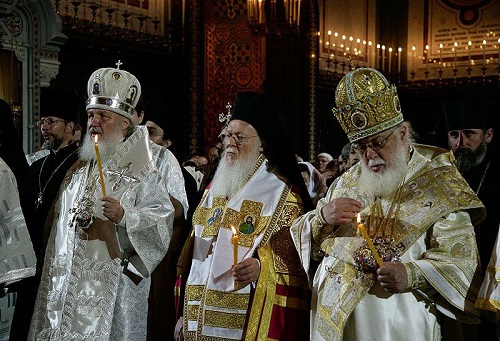 Patriarca Kiryl de Rusia, Patriarca Bartolome I de Constantinopla y Patriarca Elias II de Georgia