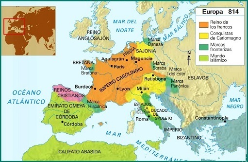Mapa de Europa en el año 814