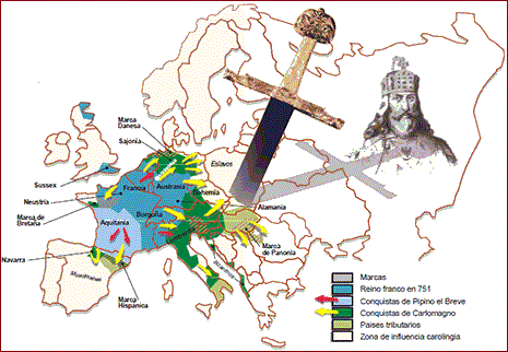 Mapa Imperio carolingio, carlomagno