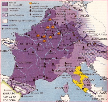 Mapa del reino Franco de Pipino el Breve
