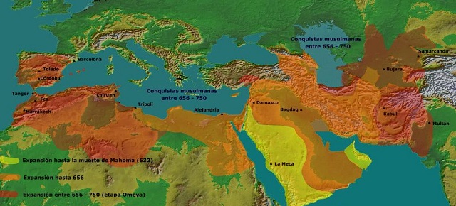 Expansión geográfica del islam en sus primeros siglos.