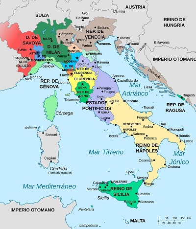 Mapa de Italia en 1494 antes del comienzo de la guerra Mapa de Italia en 1494 antes del comienzo de la guerra