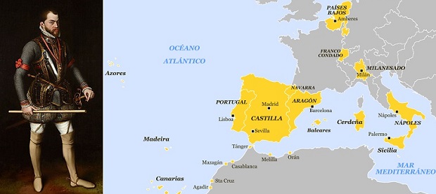 Dominios europeos y norteafricanos de Felipe II hacia 1580