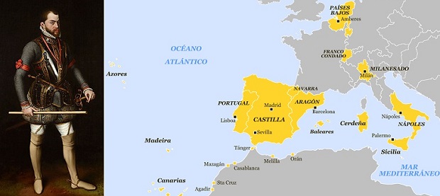 Dominios europeos y norteafricanos de Felipe II hacia 1580