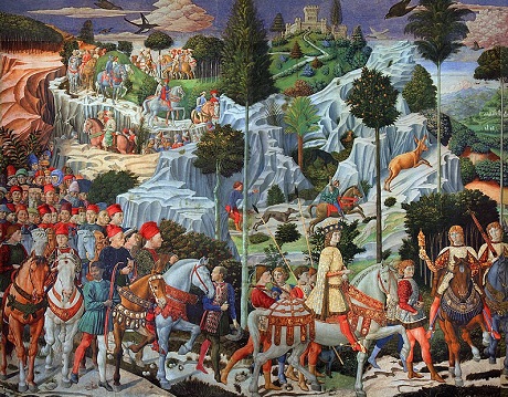 Miembros de la familia Medici en un fresco pintado por Benozzo Gozzoli en 1461.