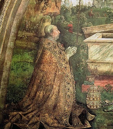 Alejandro VI retratado en los frescos de los Apartamentos Borgia ubicados dentro del Vaticano