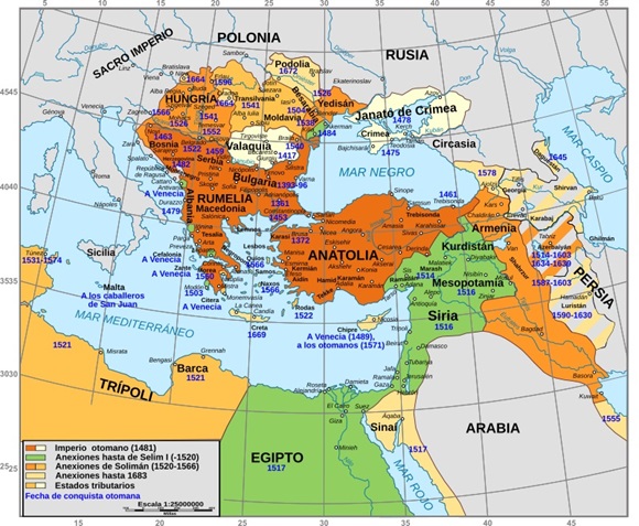 Mapa del Imperio Otomano desde 1481 hasta 1683
