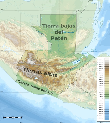 Mapa en relieve de las tierras altas mayas