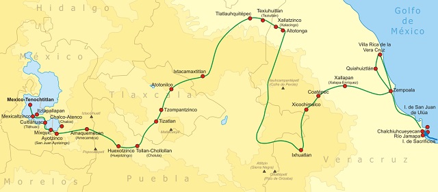 Recorrido de la expedición de Hernán Cortés