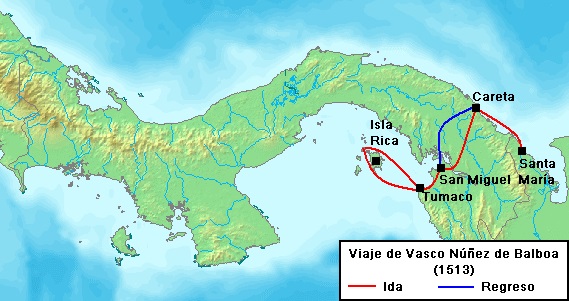 Ruta del viaje de Núñez de Balboa al Mar del Sur en 1513