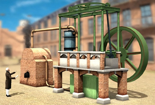 Imagen en 3D de la maquina de vapor de James Watt