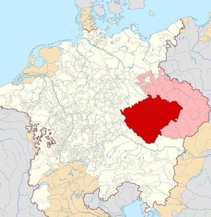Ubicación del reino de Bohemia dentro del Sacro Imperio Romano Germánico (1618) Ubicación del reino de Bohemia dentro del Sacro Imperio Romano Germánico (1618)