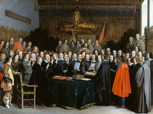 “Ratificación del Tratado de Münster”, por Gerard ter Borch. “Ratificación del Tratado de Münster”, por Gerard ter Borch.