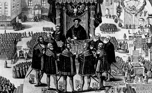Carlos V recibe la Confessio Augustana o Confesión de Augsburgo