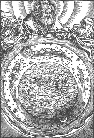 Ilustración de la Biblia de Lutero de 1545 donde se muestra un universo geocéntrico