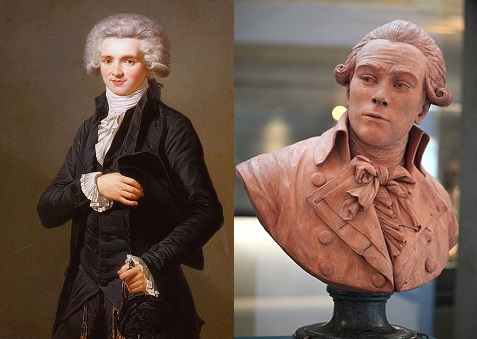 Maximilien Robespierre en 1785, óleo de Pierre Roch Vigneron. Busto de terracota de Robespierre, por Deseine, 1792 (castillo de Vizille).