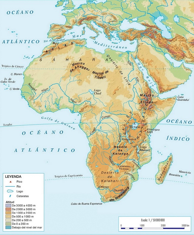 Mapa físico de África