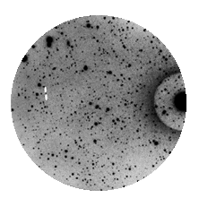 Plutón entre las líneas blancas en una de las placas de Tombaugh