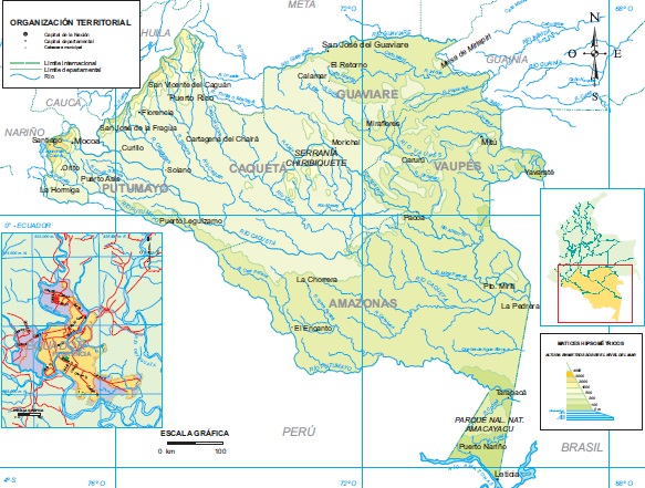Mapa de la región de la Amazonía de Colombia