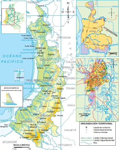 Mapa de la región del Pacífico de Colombia