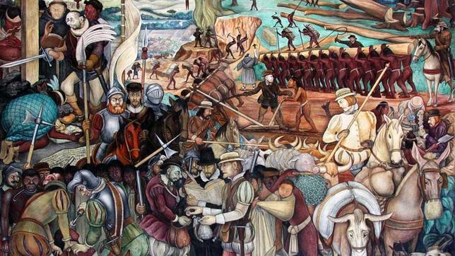 Mural (1929-1945) de Diego Rivera: Explotación de México por los conquistadores españoles