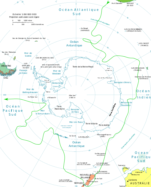 Ruta del segundo viaje de Cook en torno a la Antártida (1772-75).